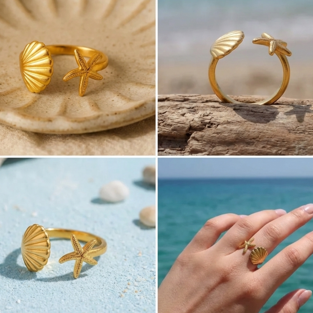 SHELL & STARFISH RING